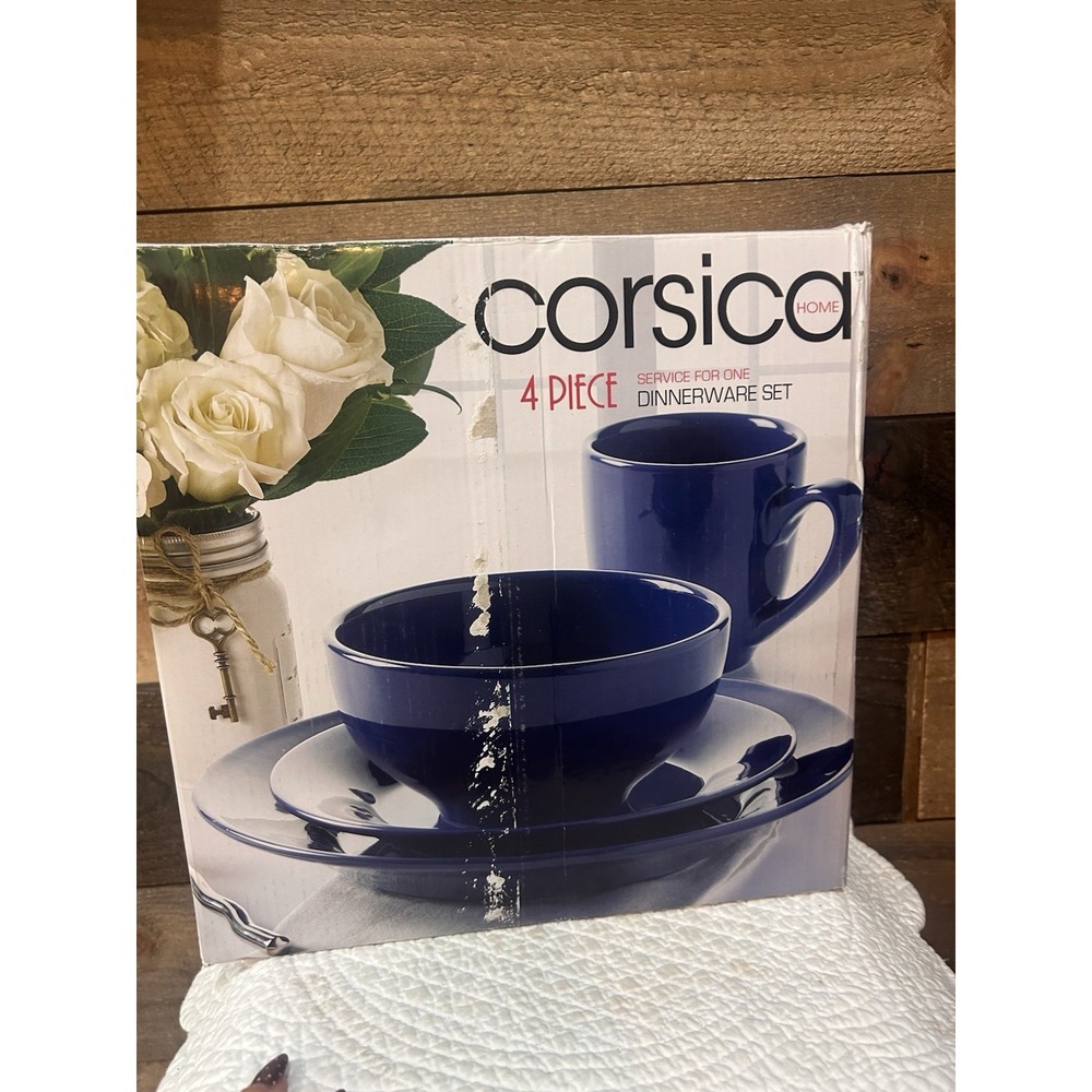 NIB 4 Piece Place Setting Blue Corsica Tabletops Unlimited Dinnerware
